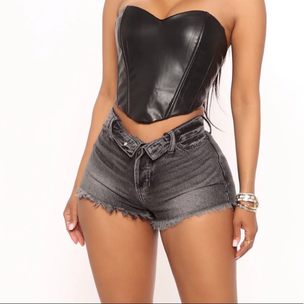 In 2 deep fold over cut off denim shorts in black wash